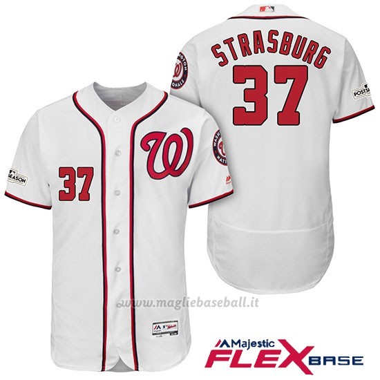 Maglia Baseball Uomo Washington Nationals 2017 Postseason Stephen Strasburg Bianco Flex Base